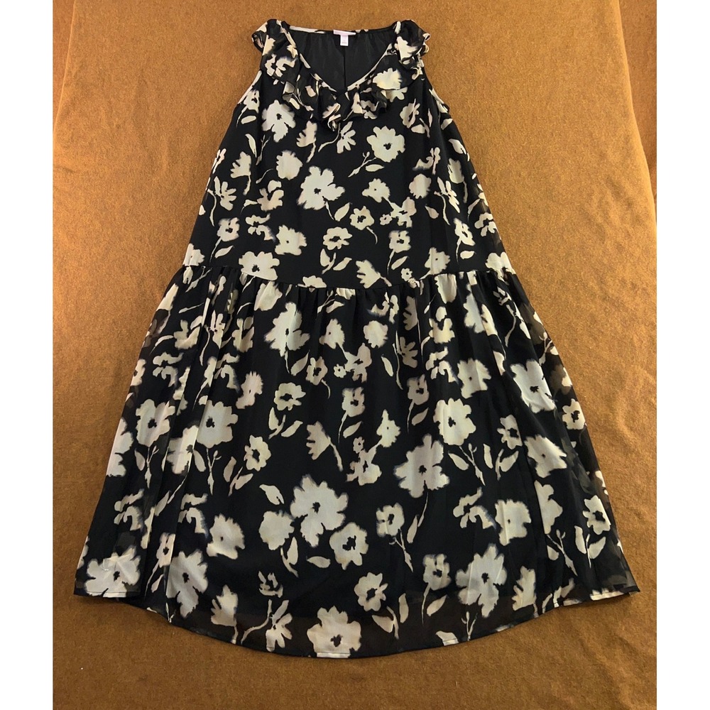 Isabel by Ingrid & Isabel Women M Black Floral Ruffle Tiered Maternity Dress New